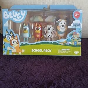 Bluey School Figure 4-Pack, with Calypso, Bluey, Chloe, Rusty